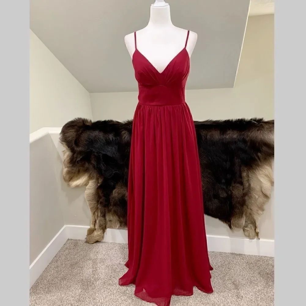 New Burgundy Maxi Dress With Front Slit